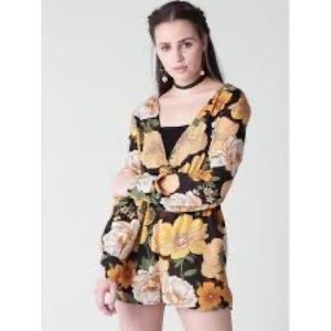 Forever 21 Plus Yellow Brown 1970s Inspired Long Sleeve Romper Jumpsuit Size 3x
